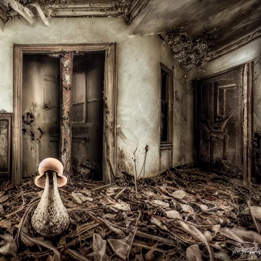 Image similar to inside the abandoned house, scary Mushrooms by david stoupakis