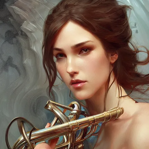 Image similar to a strange blowing horn, d & d, fantasy, intricate, elegant, highly detailed, digital painting, artstation, concept art, smooth, sharp focus, illustration, art by artgerm and greg rutkowski and alphonse mucha