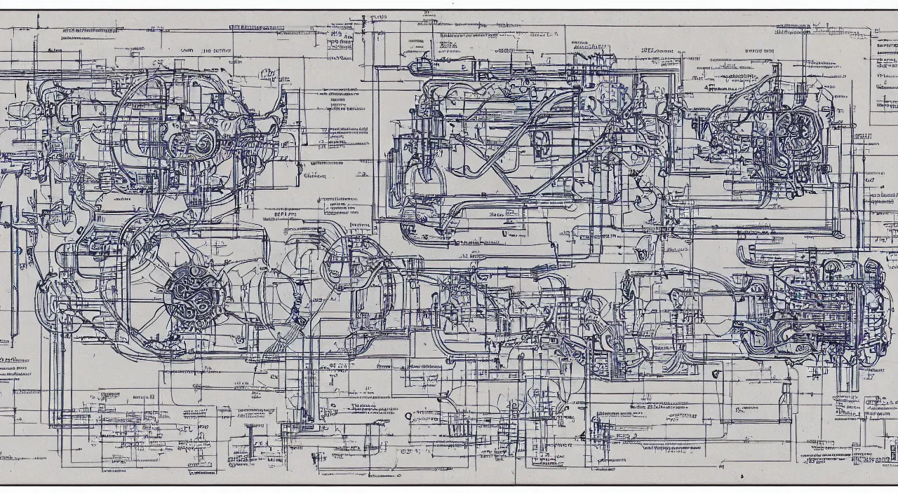 Image similar to blueprint schematics for the engine of a functioning time machine