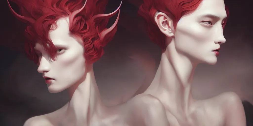 Image similar to breathtaking detailed concept art painting art deco portrait of a satanic demon, by hsiao - ron cheng, bizarre compositions, exquisite detail, extremely moody lighting, 8 k