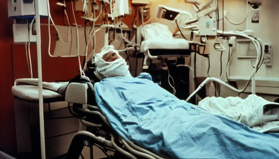 Prompt: 7 0 s movie still of a man made of worm in the hospital, cinestill 8 0 0 t 3 5 mm eastmancolor, heavy grain, high quality, high detail