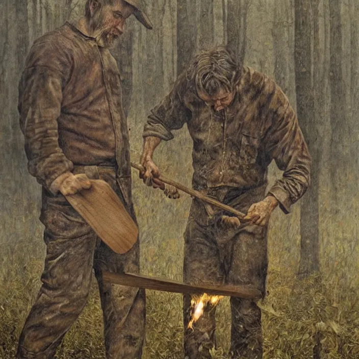 Prompt: man chopping wood , by brad kunkle, award-winning very beautiful masterpice