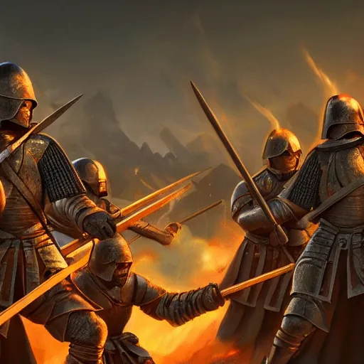 Image similar to Detailed epic render of medieval army with vivid warm colors and atmosphere