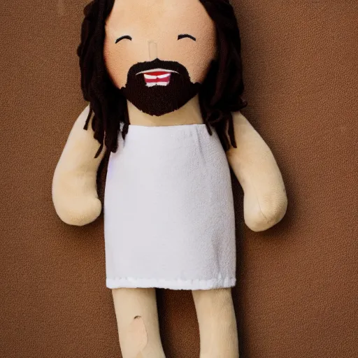 Image similar to Jesus plush doll, 8k, photography, studio photo