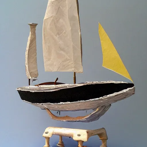 Image similar to my buddy buying a sailboat, paper mache, detailed