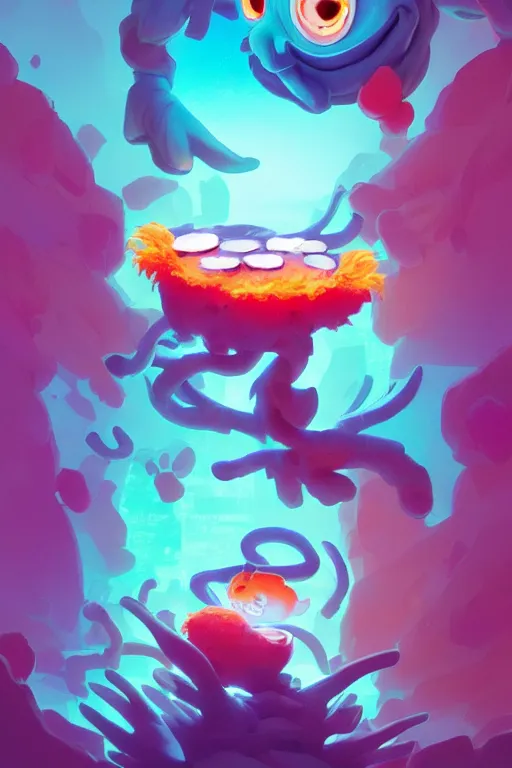 Image similar to smurf ghost creature animal sushi cristal very big eye roots cactus elemental flush of force nature micro world fluo fishscale, behance hd by jesper ejsing, by rhads, makoto shinkai and lois van baarle, ilya kuvshinov, rossdraws radiating a glowing aura global illumination ray tracing hdr