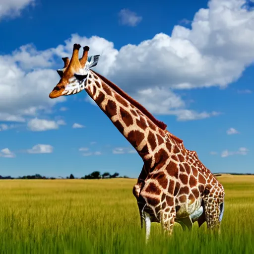 Prompt: giraffe wearing a hat while dancing in a field of grass on a sunny day, colorful, vivid, 4 k, hyper realistic