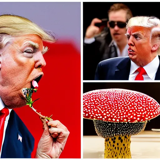 Prompt: donald trump eating amanita muscaria