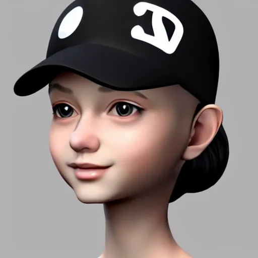 Image similar to a cartoon girl with a baseball cap on her head, vector art by ye xin, cgsociety, digital art, rendered in maya, daz 3 d, zbrush