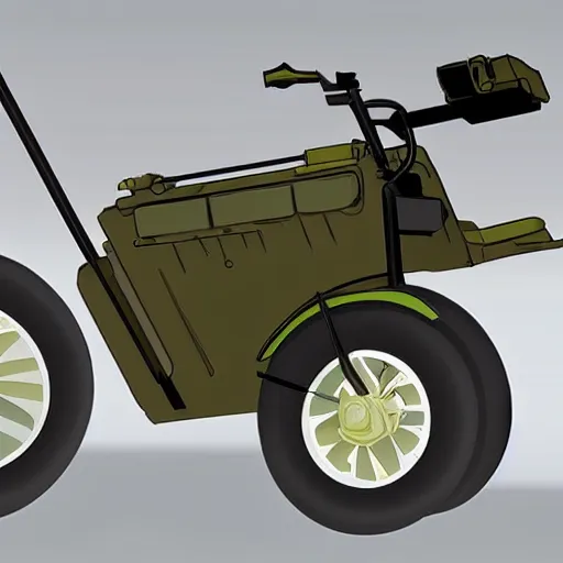 Prompt: military diagram of a mobility scooter with a mounted machine gun