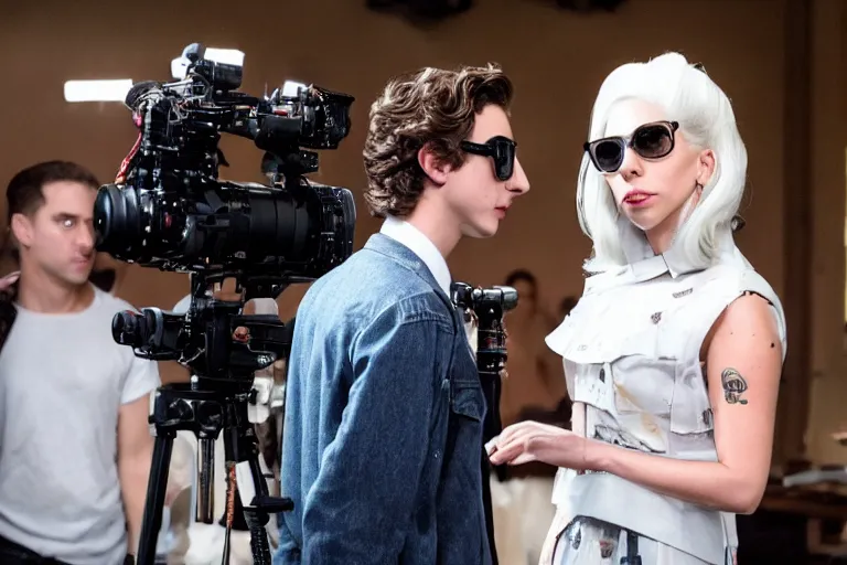 Image similar to lady gaga and timothee chalamet meet, red weapon 8 k s 3 5, cooke anamorphic / i lenses, highly detailed, cinematic lighting