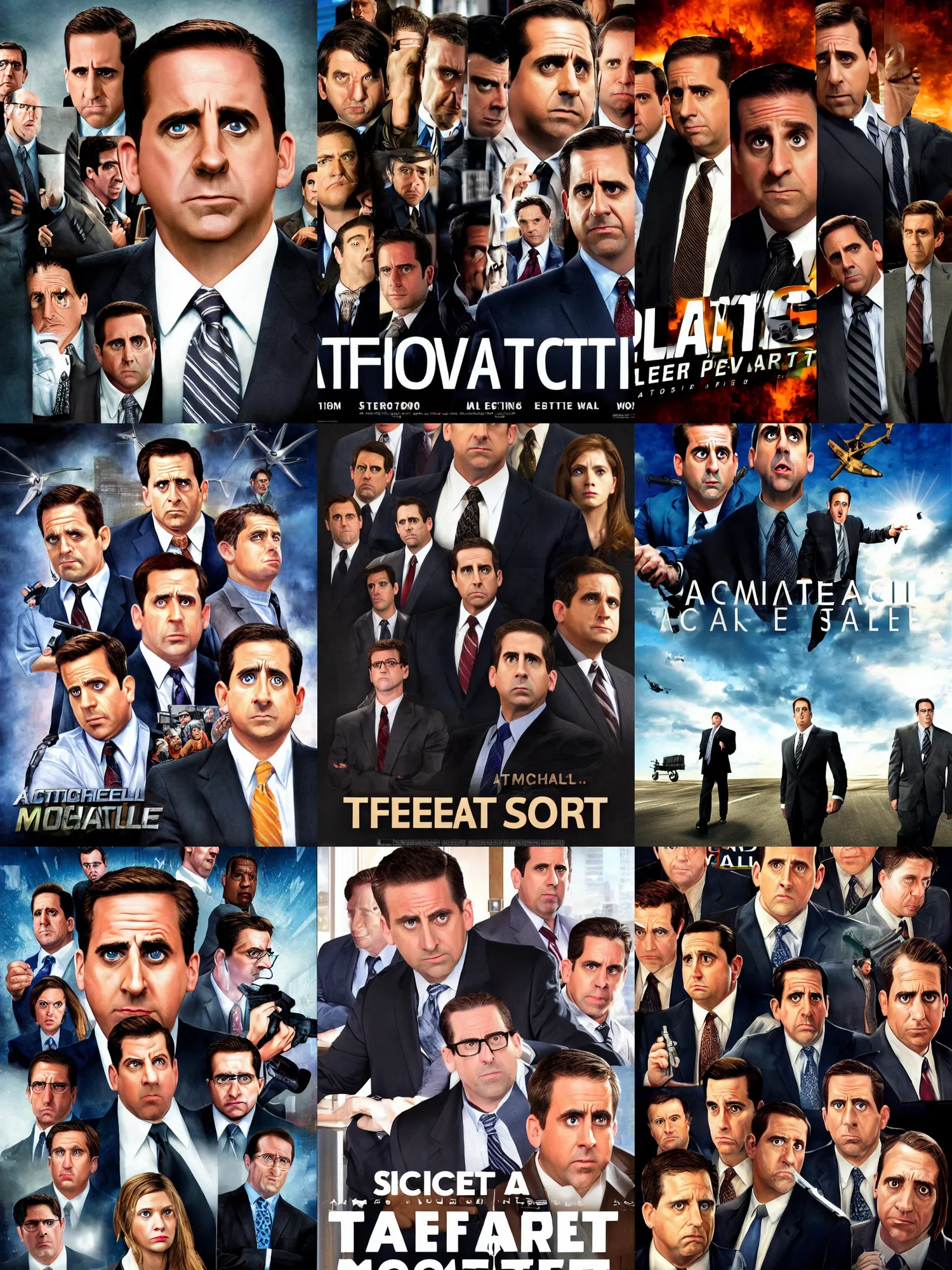 Prompt: a photorealistic action movie poster with the casting of the office and with michael scott as the principal actor named threat level midnight, dynamic lighting, cinematic lighting, dramatic lighting, oil panting, high resolution, 4 k, by steve carel and tom jung