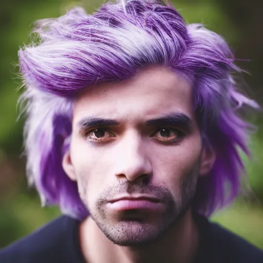 Image similar to human male with purple skin and white hair