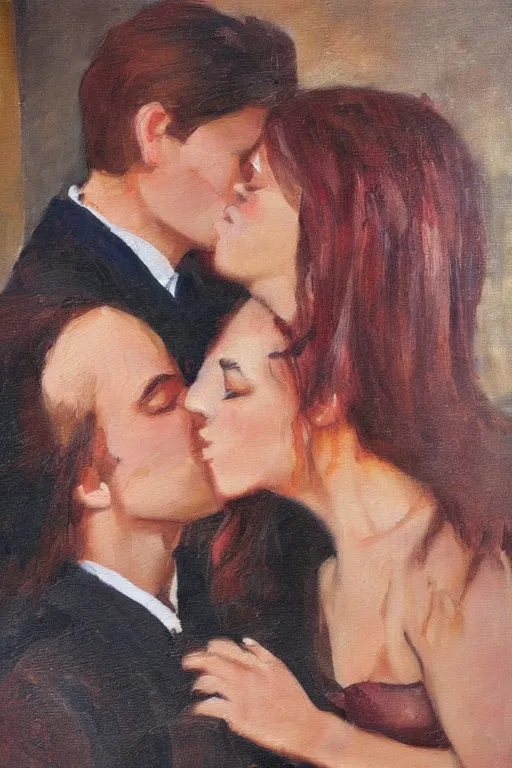 Image similar to man kisses girl beautiful harmony oil painting