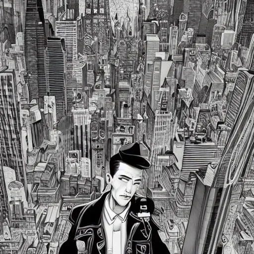 Image similar to film noir city, extremely detailed, sharp focus, wide view, full body shot, smooth, digital illustration, by james jean, by rossdraws, frank franzzeta, mcbess, sakimichan