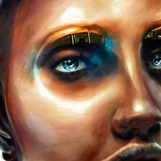 Prompt: amazing close portrait of a beautiful cyborg, oil painting. HD - n 3 - i