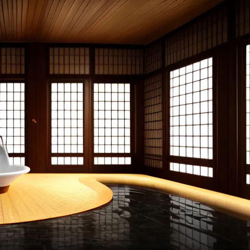 Image similar to still photo of a japanese bath room, highly detailed, photorealistic portrait, bright studio setting, studio lighting, crisp quality and light reflections, unreal engine 5 quality render