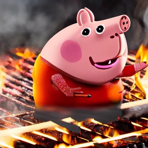 Prompt: roasted peppa pig on a barbecue, cg render, photorealistic, 4k
