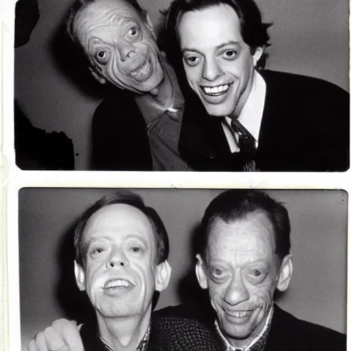 Prompt: polaroid group picture of steve buscemi, don knotts and pete davidson having a great time together