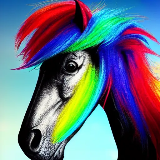 Prompt: photo of a horse that looks like rainbow dash