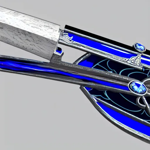 Image similar to arabian saber, object, aerial view, blue edge, curved blade, obsidian metal, artstation, intricate