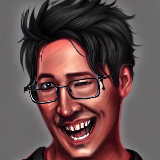 Prompt: markiplier in a dark dungeon digital painting art