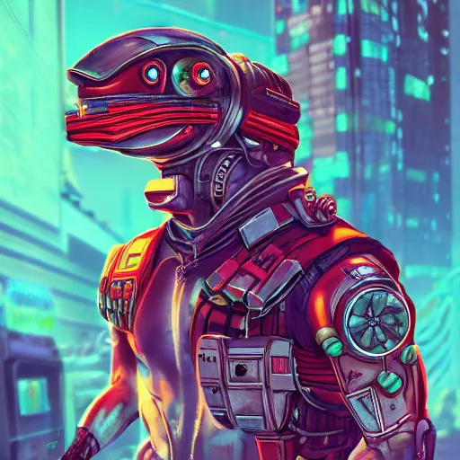 Prompt: cyberpunk anfas pepe, artstation, marvel, hyper detailed, muscles, transformers