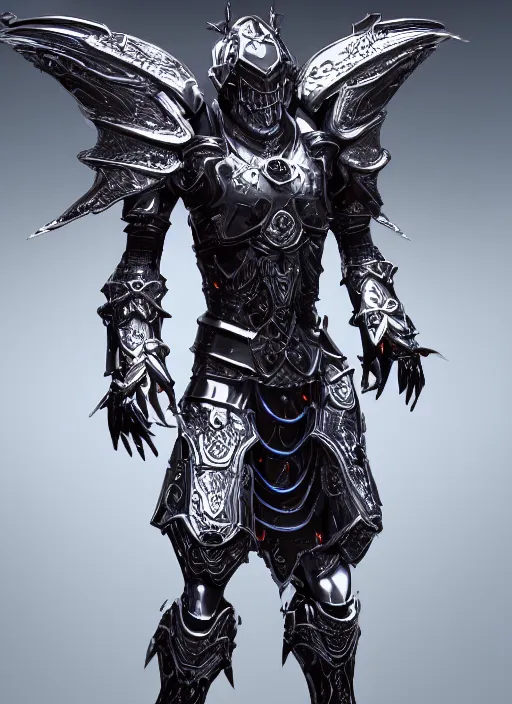 Image similar to full body digital painting of a futuristic dark king seraphim knight, in a pearl armor magicpunk chrome body sculpted intricate armor. big medium small details, reflect 8 k uhd, unreal engine, octane render in the artstyle of finnian macmanus, john park and greg rutkowski