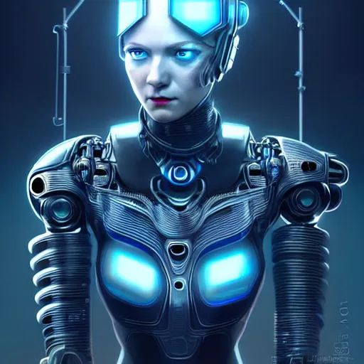 Prompt: woman in hitech armor costume with dark bobcut haircut with friendly blue eyes and slim features looking askance, cyberpunk bionics, retro - futurist style, intricate, elegant gleaming jewelry, angelic halo, highly detailed, digital painting, artstation, concept art, smooth, sharp focus, illustration, art by wlop, mars ravelo and greg rutkowski