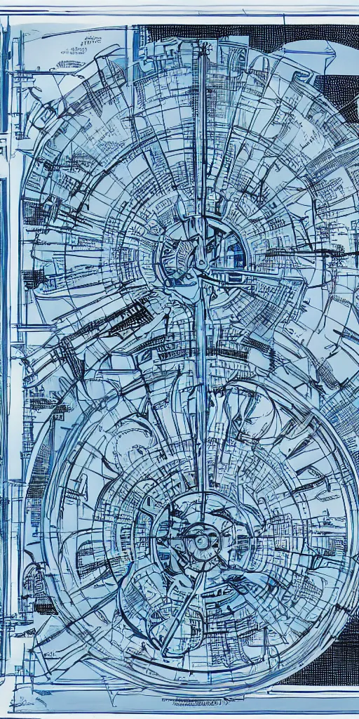 Image similar to highly detailed blue print of a time machine