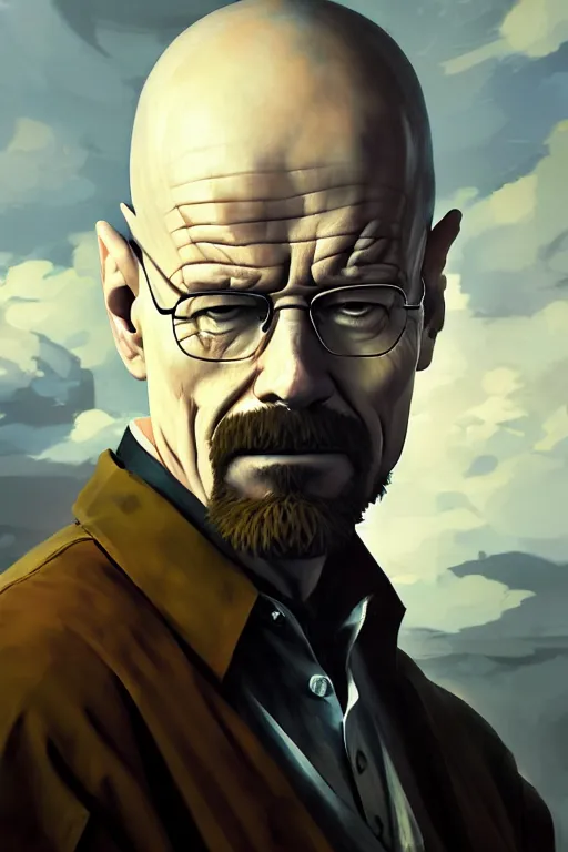 Image similar to baroque oil painting of key visual portrait concept art of walter white in battlefield 1, brutalist, dark fantasy, rule of thirds golden ratio, fake detail, trending pixiv fanbox, acrylic palette knife, style of makoto shinkai studio ghibli genshin impact jamie wyeth james gilleard greg rutkowski chiho aoshima