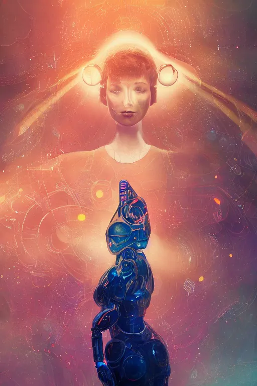 Image similar to A beautiful robotic woman dreaming, cinematic lighting, soft bokeh, sci-fi, modern, colourful, highly detailed, digital painting, artstation, concept art, sharp focus, illustration, by klimt