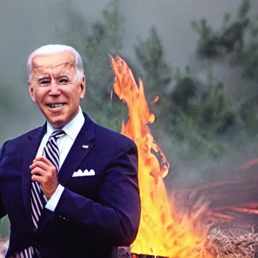 Image similar to joe biden fire extinguisher burning bush moses