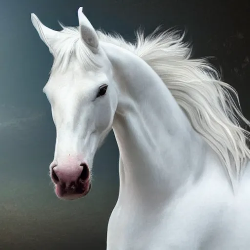 Prompt: a beautiful white realistic horse that is held up by 2 realistic human hands