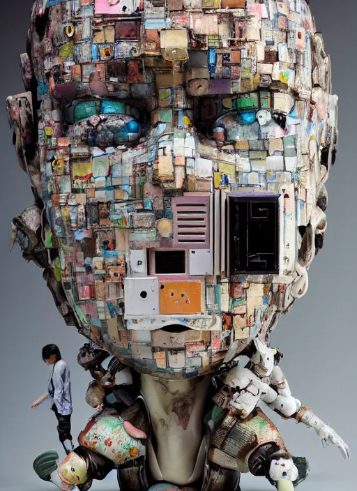 Image similar to editorial photograph for an art magazine, photograph of a contemporary art sculpture of a modular quirky yorha android, by hikari shimoda, by jack gaughan