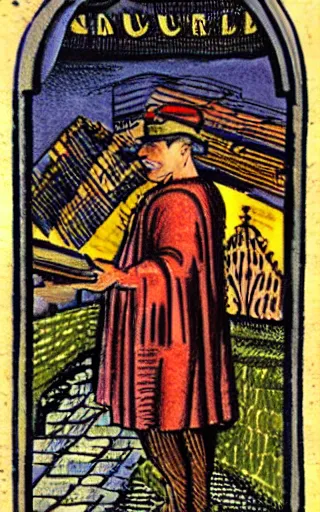 Image similar to The music guy, tarot card from the 1400