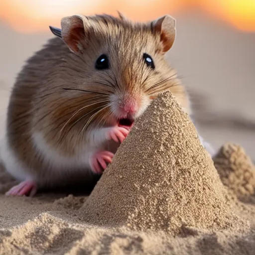 Image similar to Photo of a hamster making a sandcastle, highly-detailed 4K award-winning