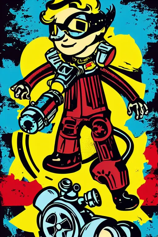 Image similar to fallout 7 6 retro futurist illustration art by butcher billy, sticker, colorful, illustration, highly detailed, simple, smooth and clean vector curves, no jagged lines, vector art, smooth andy warhol style