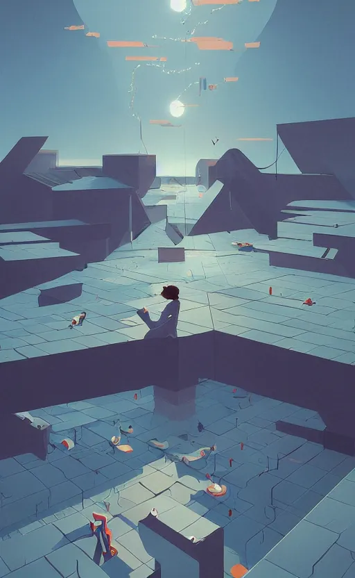 Image similar to heavens office, surreal illustration, by atey ghailan and escher and edward hopper