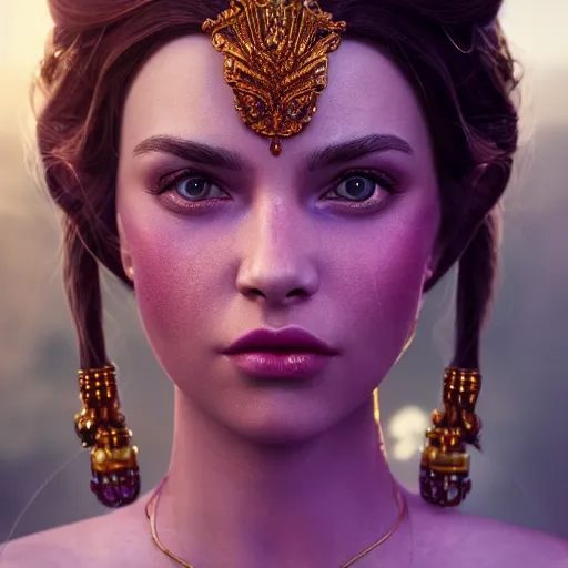 Image similar to portrait of wonderful princess of amethyst with fair skin, ornate 8 k gorgeous intricate detailed, accent lighting, dramatic light, octane render