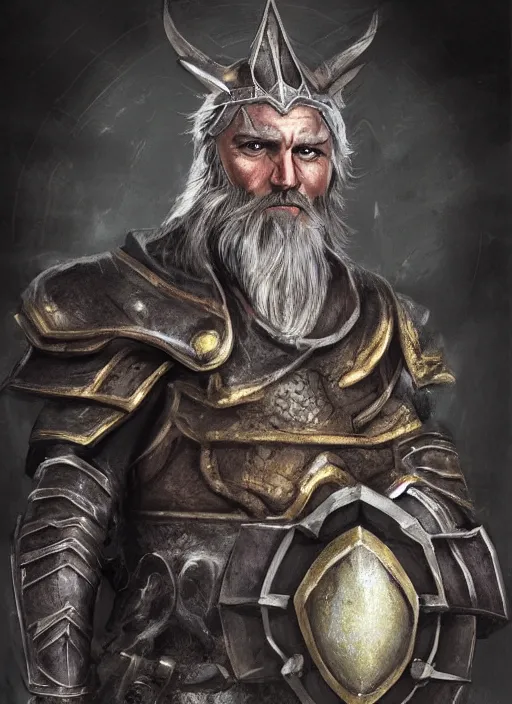 Prompt: warrior character portrait paladin old male hobbi fantasy