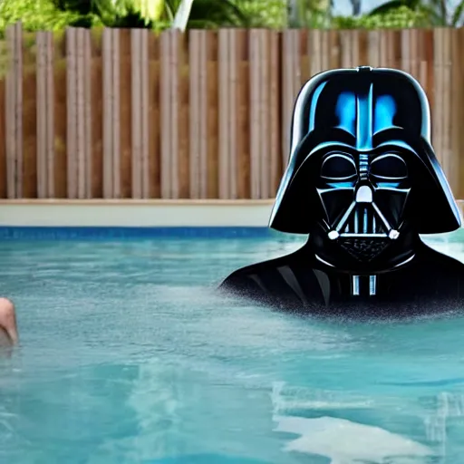 Prompt: Darth Vader bathing in a swimming pool