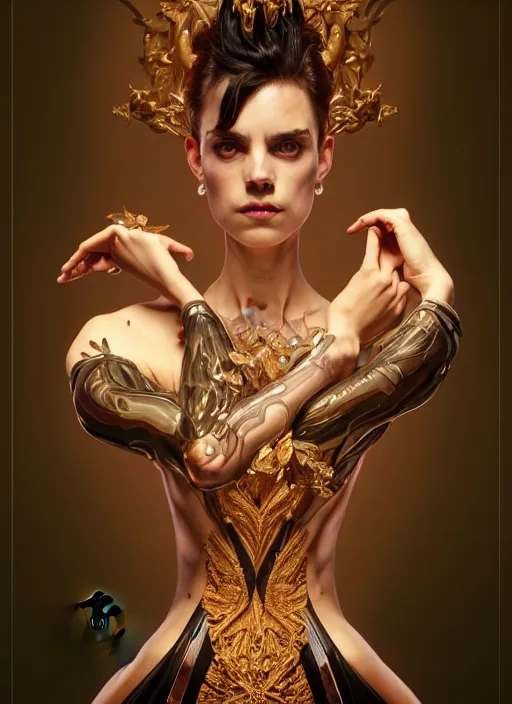 Prompt: a full body perspective of a stout preistess of the underworld, crooked nose, shiny, intricate, elegant, highly detailed, ultra definition, digital painting, artstation, vray, concept art, smooth, high speed photography, illustration, art by artgerm and greg rutkowski and alphonse mucha and james jean