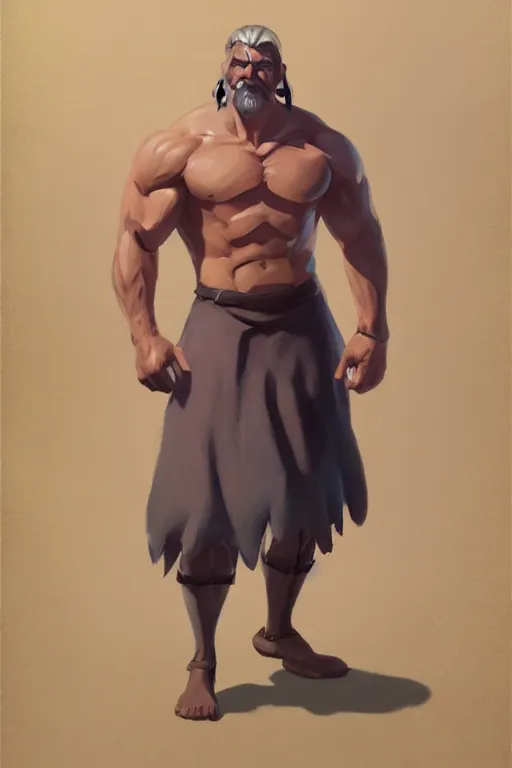 Prompt: rpg character art of a muscular man in a skirt, highly detailed, half - body composition, by jeremy lipking, by studio ghibli, by disney, video game fanart, gorgeous face