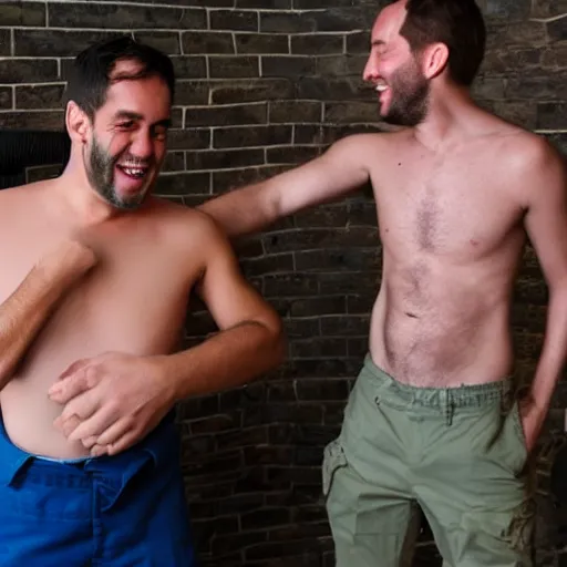 Image similar to man getting his armpits tickled by another man