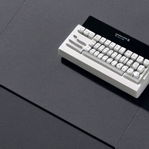 Prompt: Isometric product marketing photo of a beautiful keyboard designed by Dieter Rams