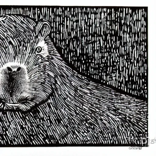 Prompt: capybara doing math, linocut print