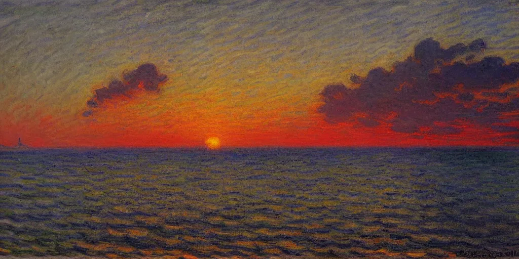 Image similar to a beautiful mexican coast in a sunset, dramatic lighting, painted by claude monet