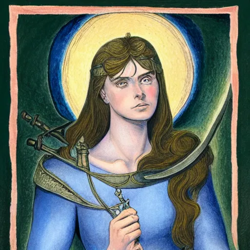 Image similar to jeanne d'arc in the style of william blake, terese nielsen, isolde, 8 k resolution