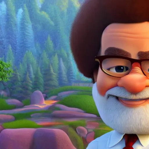 Image similar to bob ross as a pixar disney character from up ( 2 0 0 9 ), unreal engine, octane render, 3 d render, photorealistic